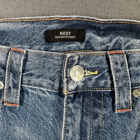 True Religion Ricky Jeans Mens 34x34 Distressed Relaxed Straight Rope Stitch Fla - Picture 6 of 16
